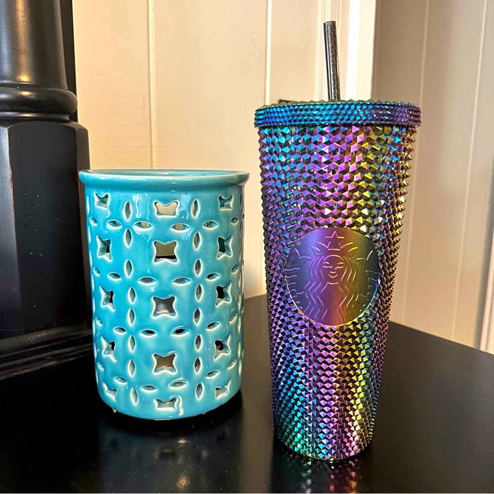 Starbucks Iridescent Oil Slick Studded Bling 24oz Cold Cup Tumbler